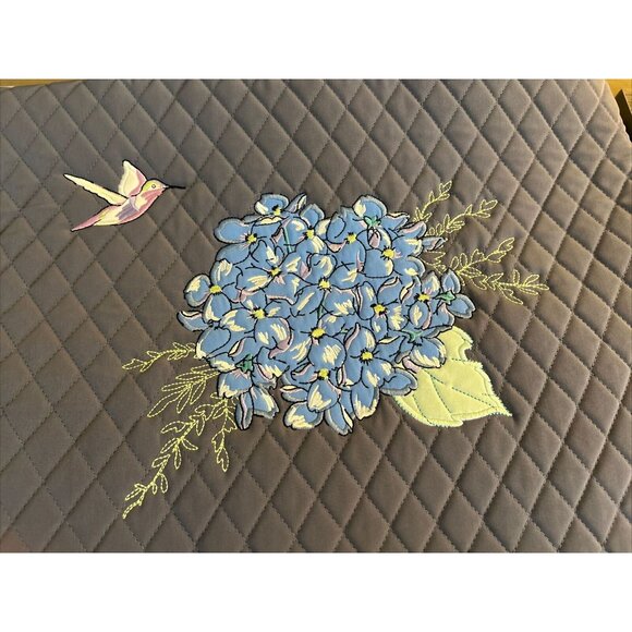 Vera Bradley Happy Hydrangeas Embroidered Hummingbird Large Tote Gray Microfiber - Picture 3 of 6